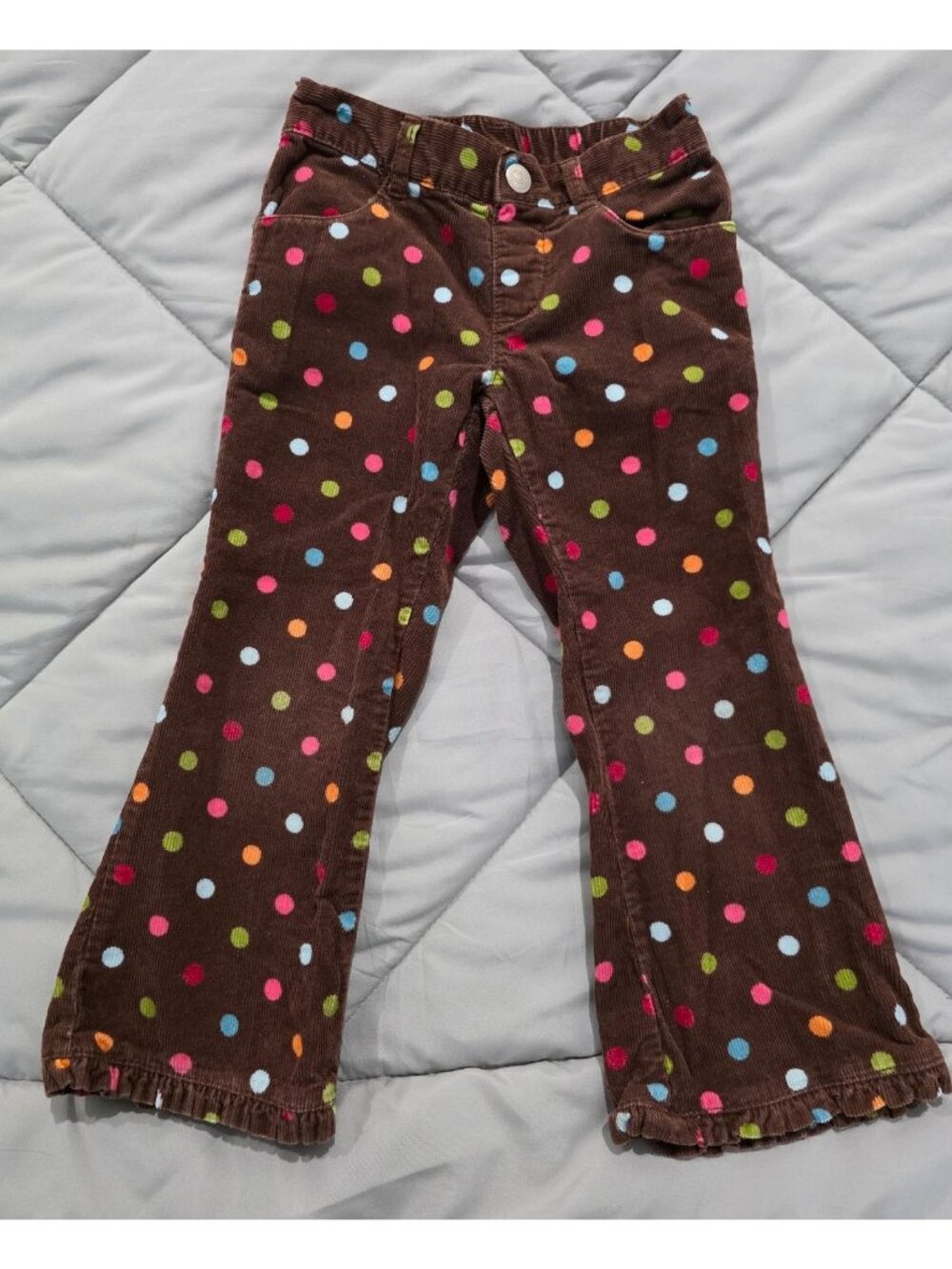 Vintage Gymboree 3T Brown Polka Dot Corduroy Pants Girls Retro Flare 100% Cotton